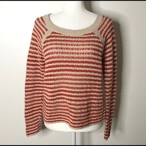 Ann Taylor Loft Orange & cream striped loose knit sweater size medium